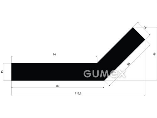 Gumový profil pre vodné diela tvaru "L", 46x115,3mm, 70°ShA, EPDM, -40°C/+100°C, čierny